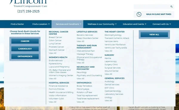 Imaginary Landscape redesigned the services menu to combine medical conditions and service lines for more straightforward navigation and better visibility of key specialties.